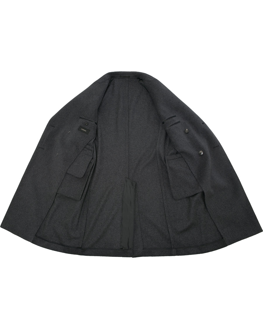 Herr | Jackor | Z Zegna | Double Breasted Unlined Beaver Wool Coat Grey Melange