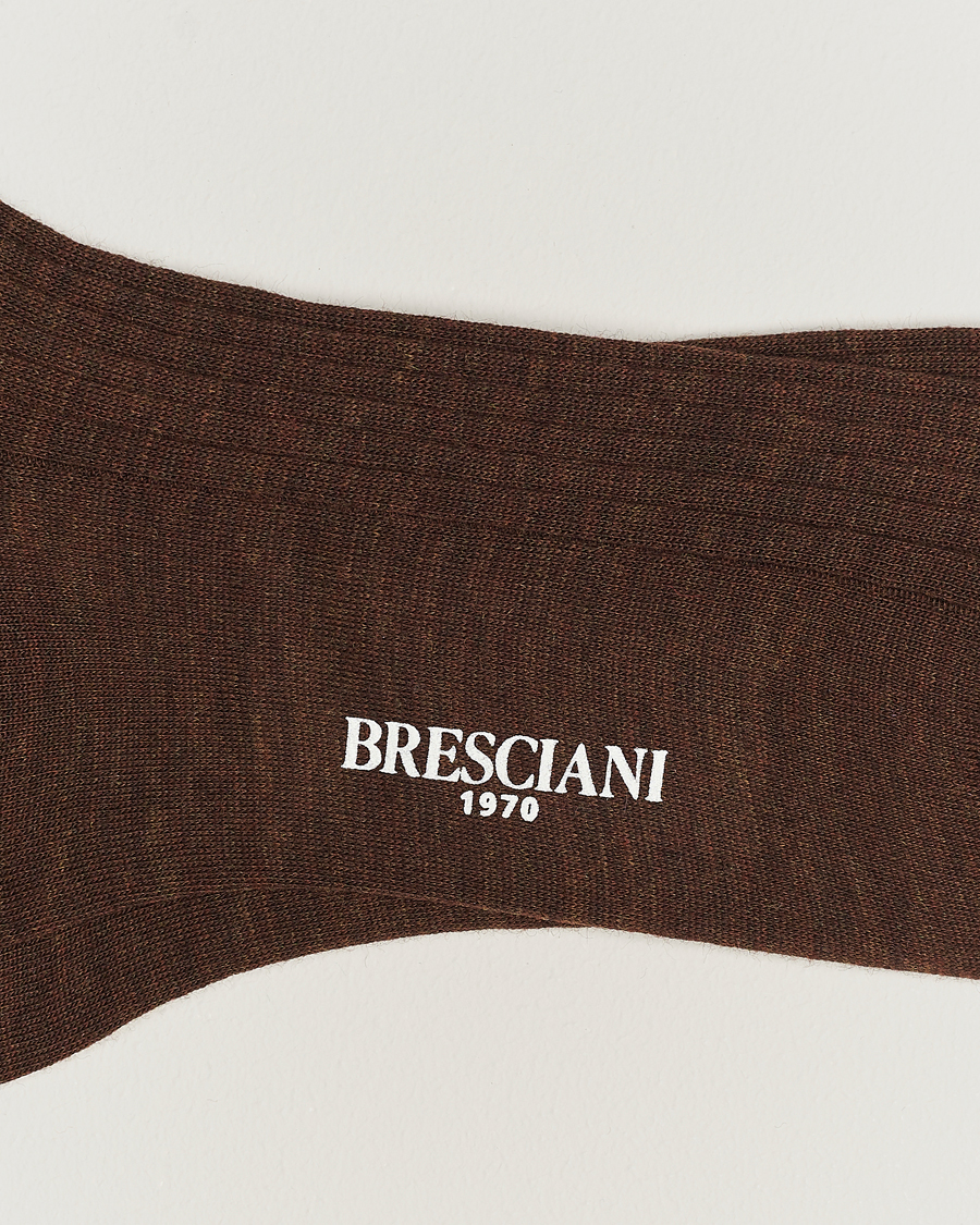 Herr | Italian Department | Bresciani | Wool/Nylon Ribbed Short Socks Brown Melange