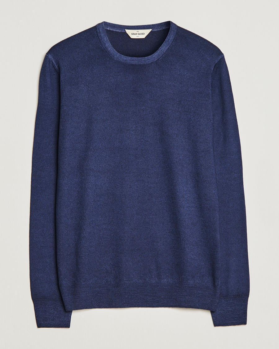 Herr | Tröjor | Gran Sasso | Vintage Merino Fashion Fit Crew Neck Pullover Navy