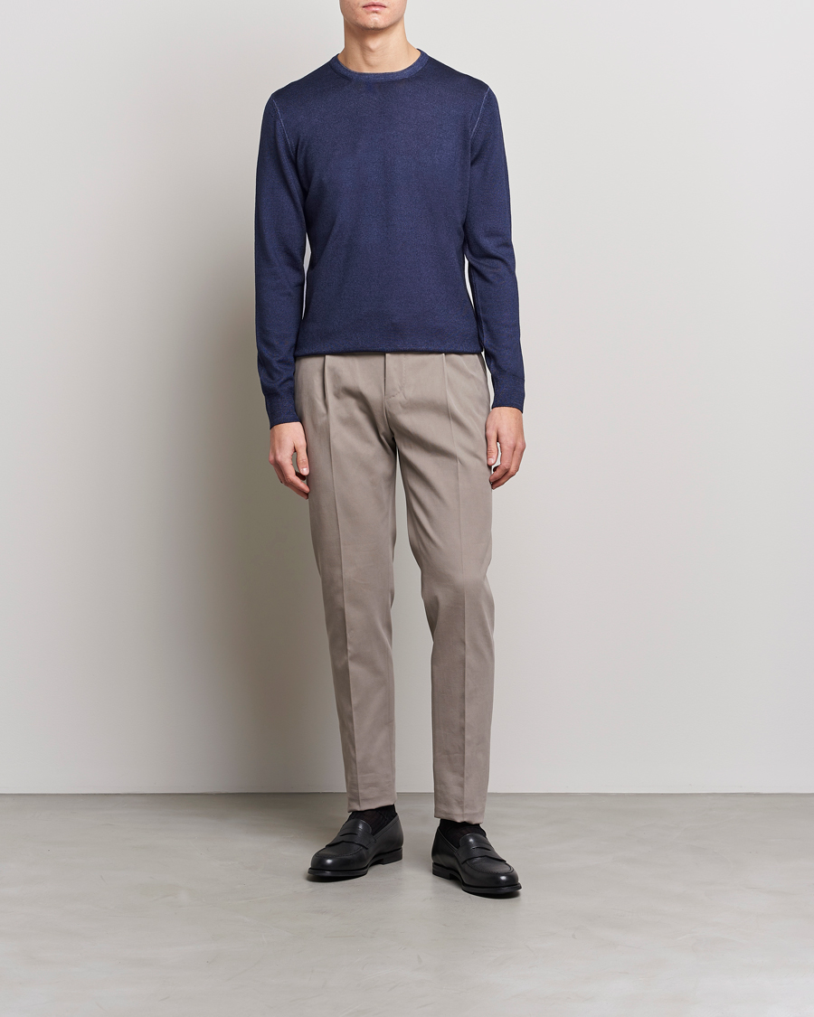 Herr | Tröjor | Gran Sasso | Vintage Merino Fashion Fit Crew Neck Pullover Navy