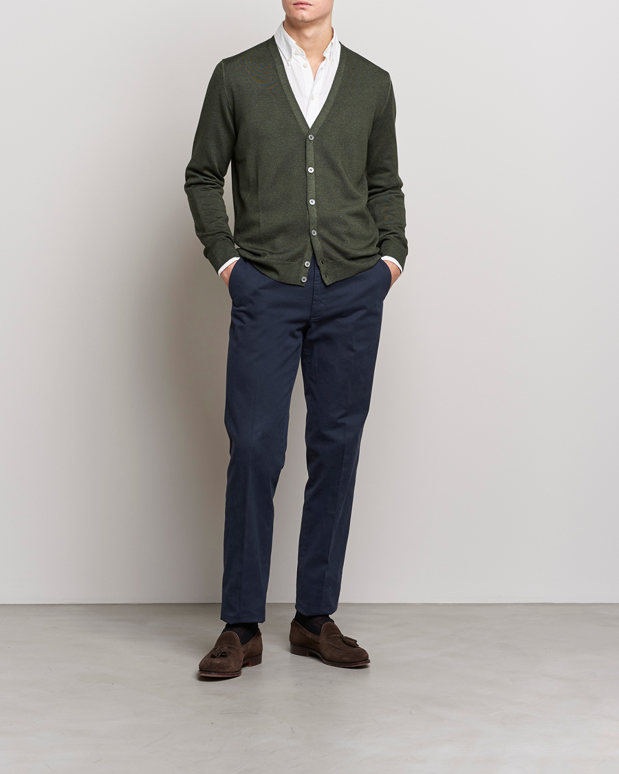 Herr | Tröjor | Gran Sasso | Vintage Merino Fashion Fit Cardigan Green