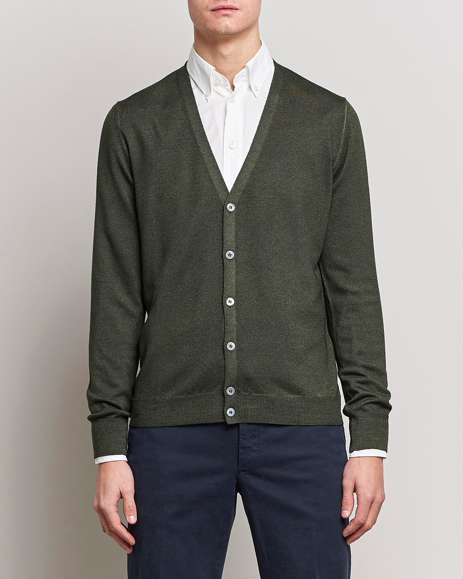 Herr | Tröjor | Gran Sasso | Vintage Merino Fashion Fit Cardigan Green