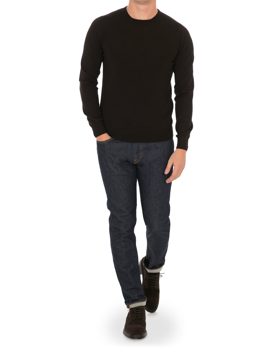 Herr | Tröjor | Gran Sasso | Merino Fashion Fit Crew Neck Pullover Brown