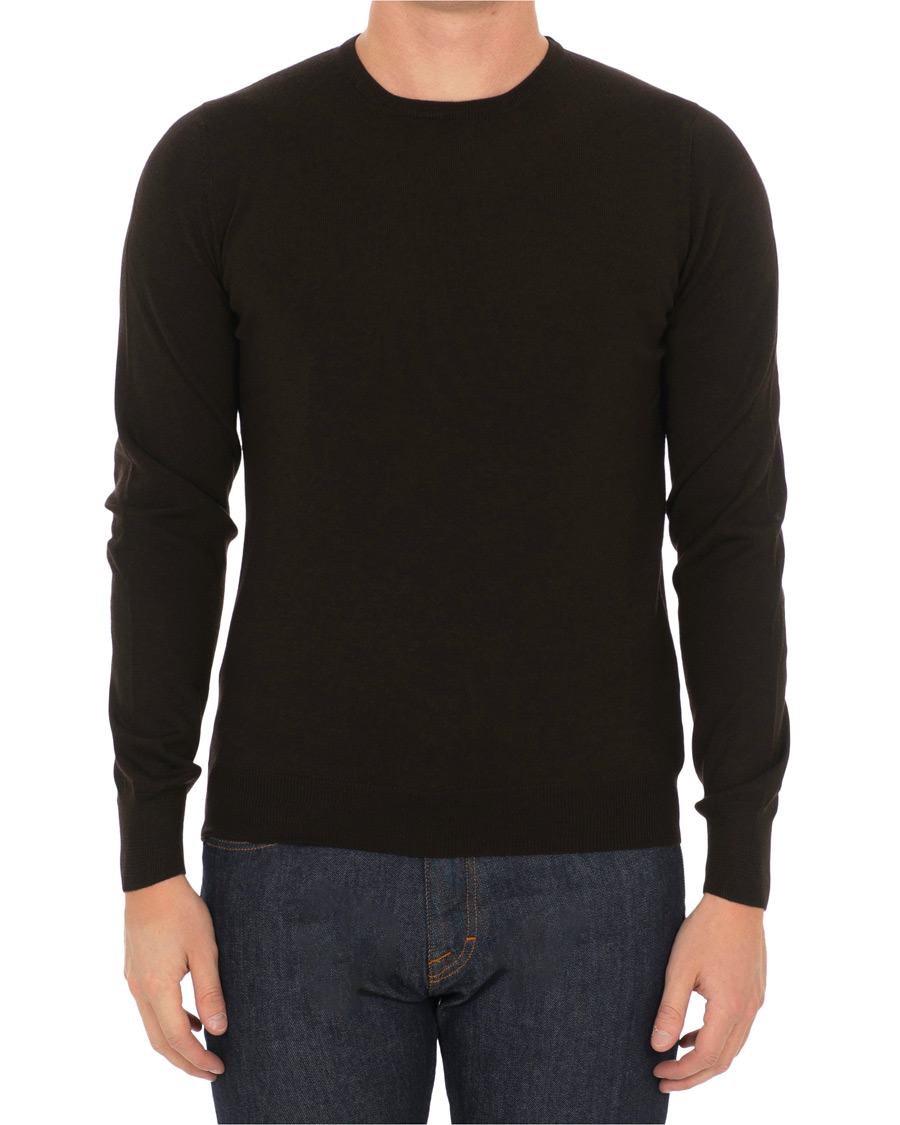 Herr | Tröjor | Gran Sasso | Merino Fashion Fit Crew Neck Pullover Brown