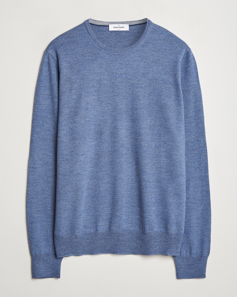 Herr | Tröjor | Gran Sasso | Merino Fashion Fit Crew Neck Pullover Blue Melange