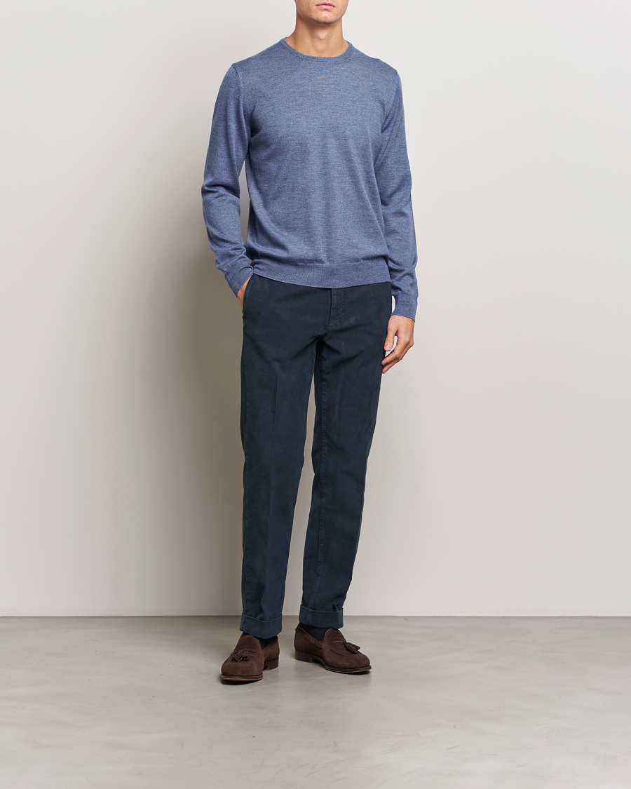 Herr | Tröjor | Gran Sasso | Merino Fashion Fit Crew Neck Pullover Blue Melange