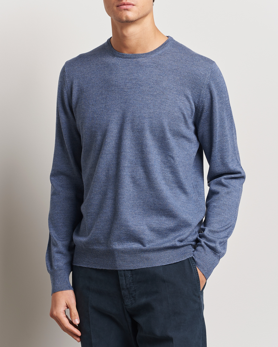 Herr | Tröjor | Gran Sasso | Merino Fashion Fit Crew Neck Pullover Blue Melange