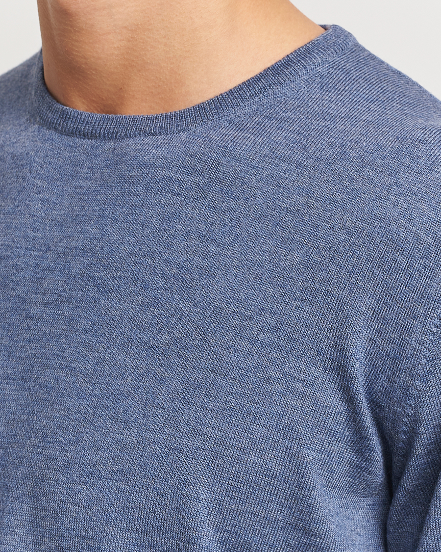 Herr | Tröjor | Gran Sasso | Merino Fashion Fit Crew Neck Pullover Blue Melange