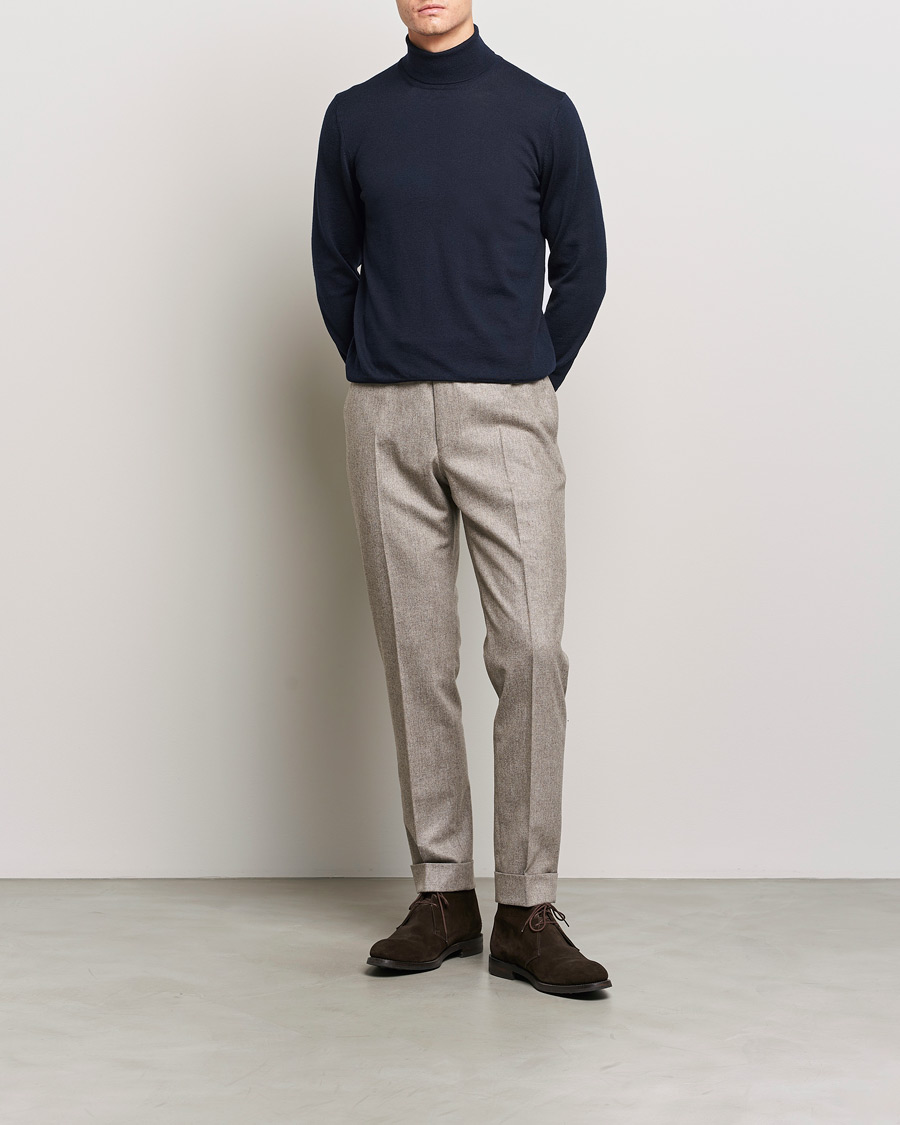 Herr | Tröjor | Gran Sasso | Merino Fashion Fit Rollneck Navy