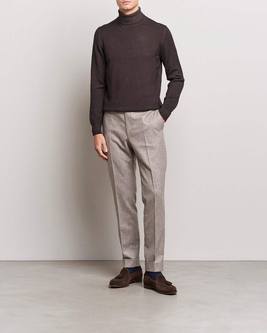 Herr | Tröjor | Gran Sasso | Vintage Merino Fashion Fit Polo Brown