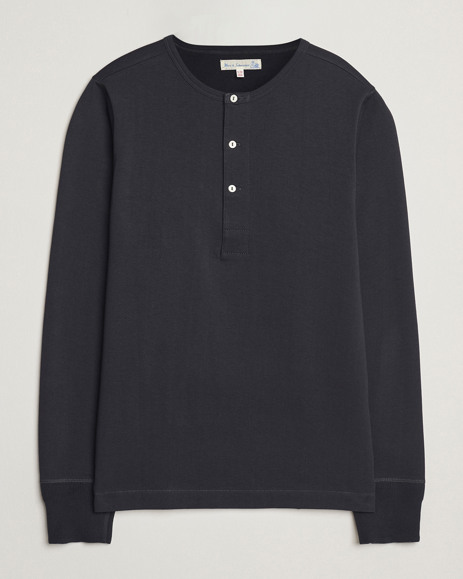 Herr | Tröjor | Merz b. Schwanen | Classic Organic Cotton Henley Sweater Charcoal