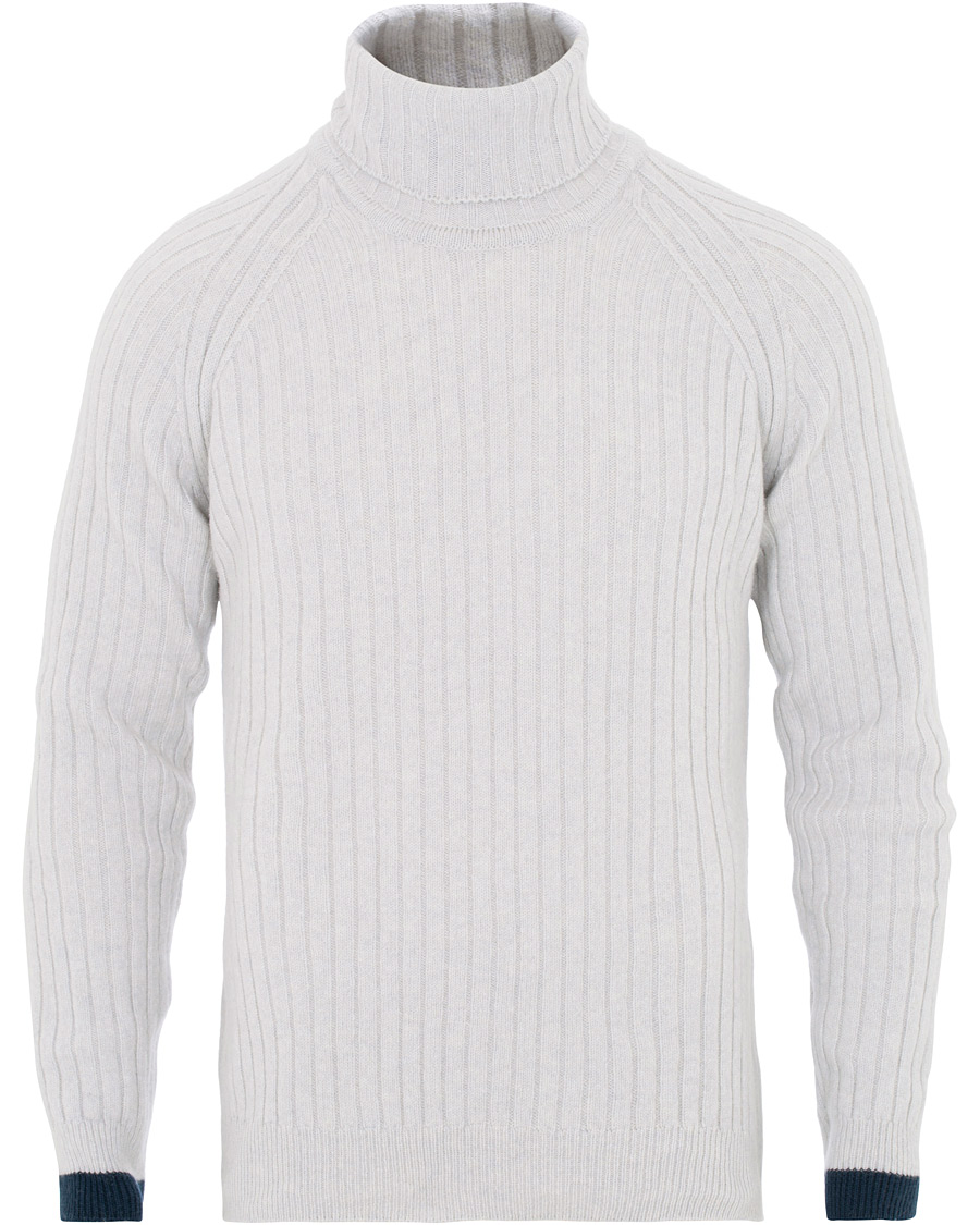 Herr | Tröjor | John Smedley | Roman Wool/Cashmere Ribbed Roll Neck Soft Grey