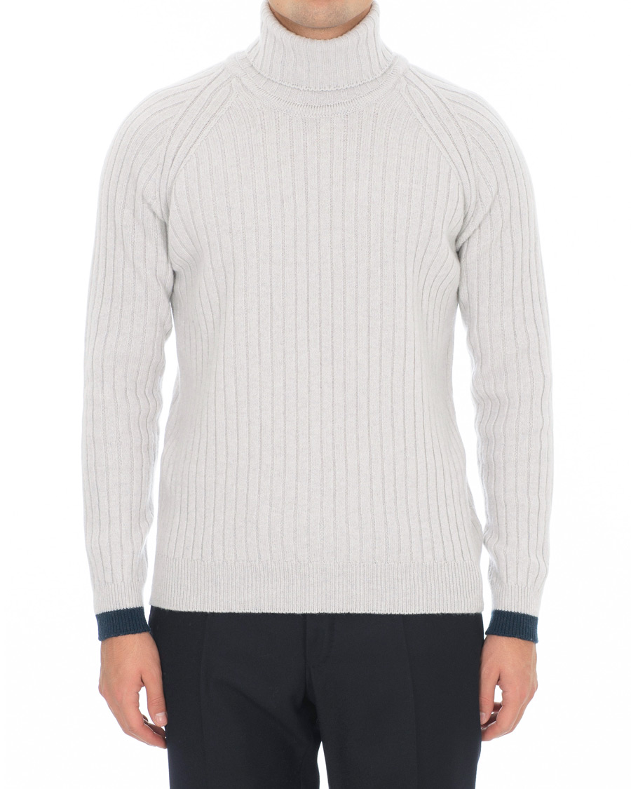 Herr | Tröjor | John Smedley | Roman Wool/Cashmere Ribbed Roll Neck Soft Grey