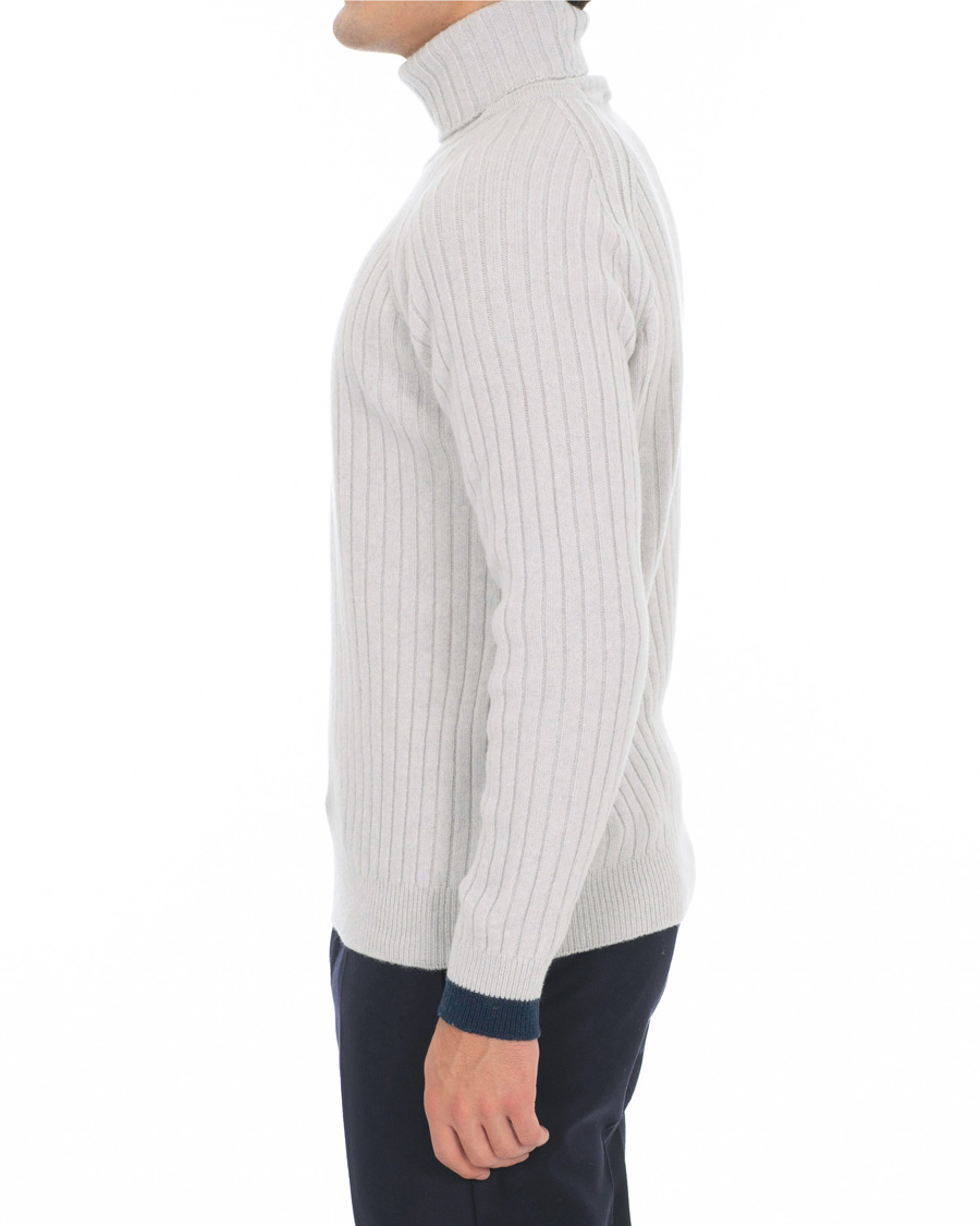 Herr | Tröjor | John Smedley | Roman Wool/Cashmere Ribbed Roll Neck Soft Grey