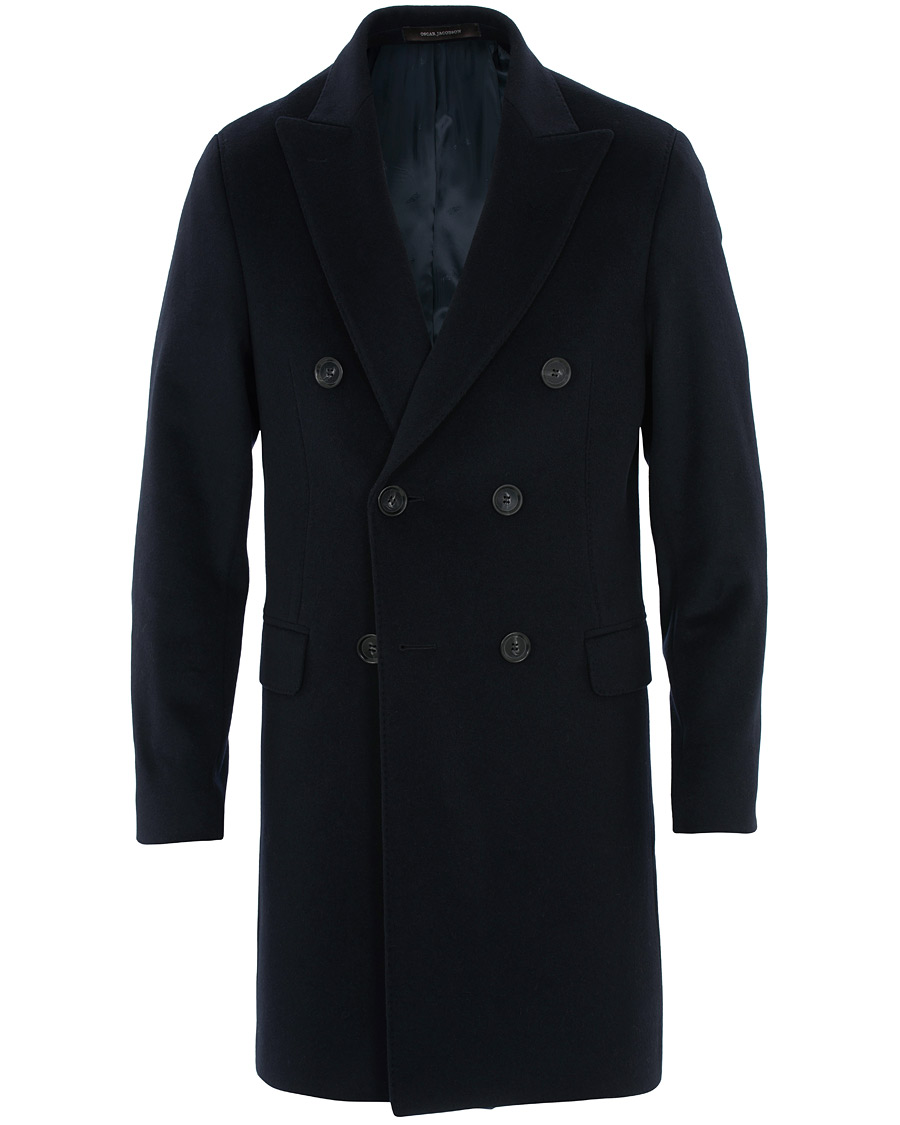Herr | Jackor | Oscar Jacobson | Sebastian Wool/Cashmere Double Breasted Coat Navy