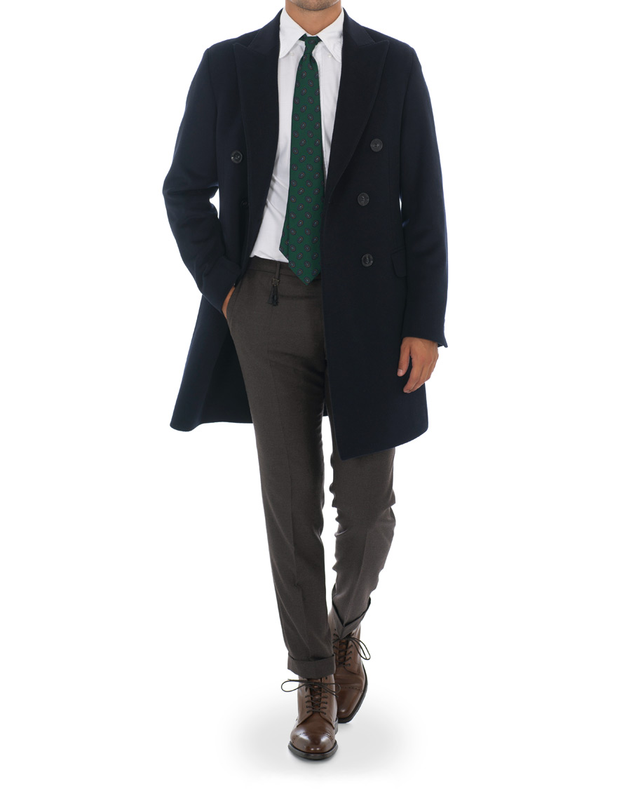 Herr | Jackor | Oscar Jacobson | Sebastian Wool/Cashmere Double Breasted Coat Navy