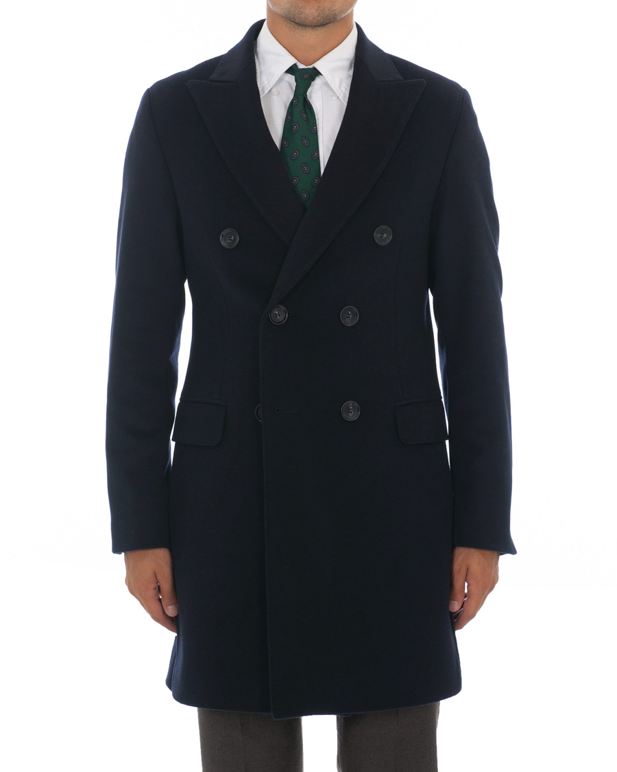 Herr | Jackor | Oscar Jacobson | Sebastian Wool/Cashmere Double Breasted Coat Navy