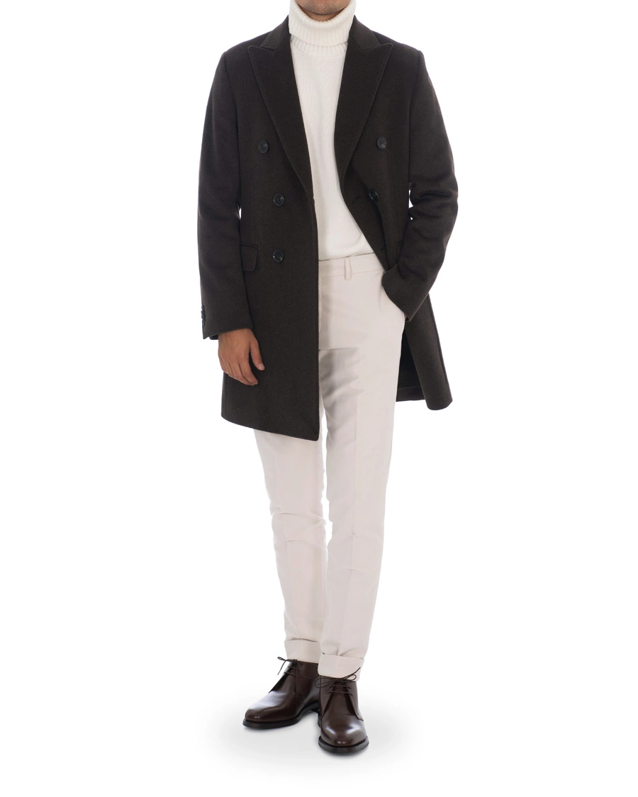 Herr | Jackor | Oscar Jacobson | Sebastian Wool/Cashmere Double Breasted Coat Brown