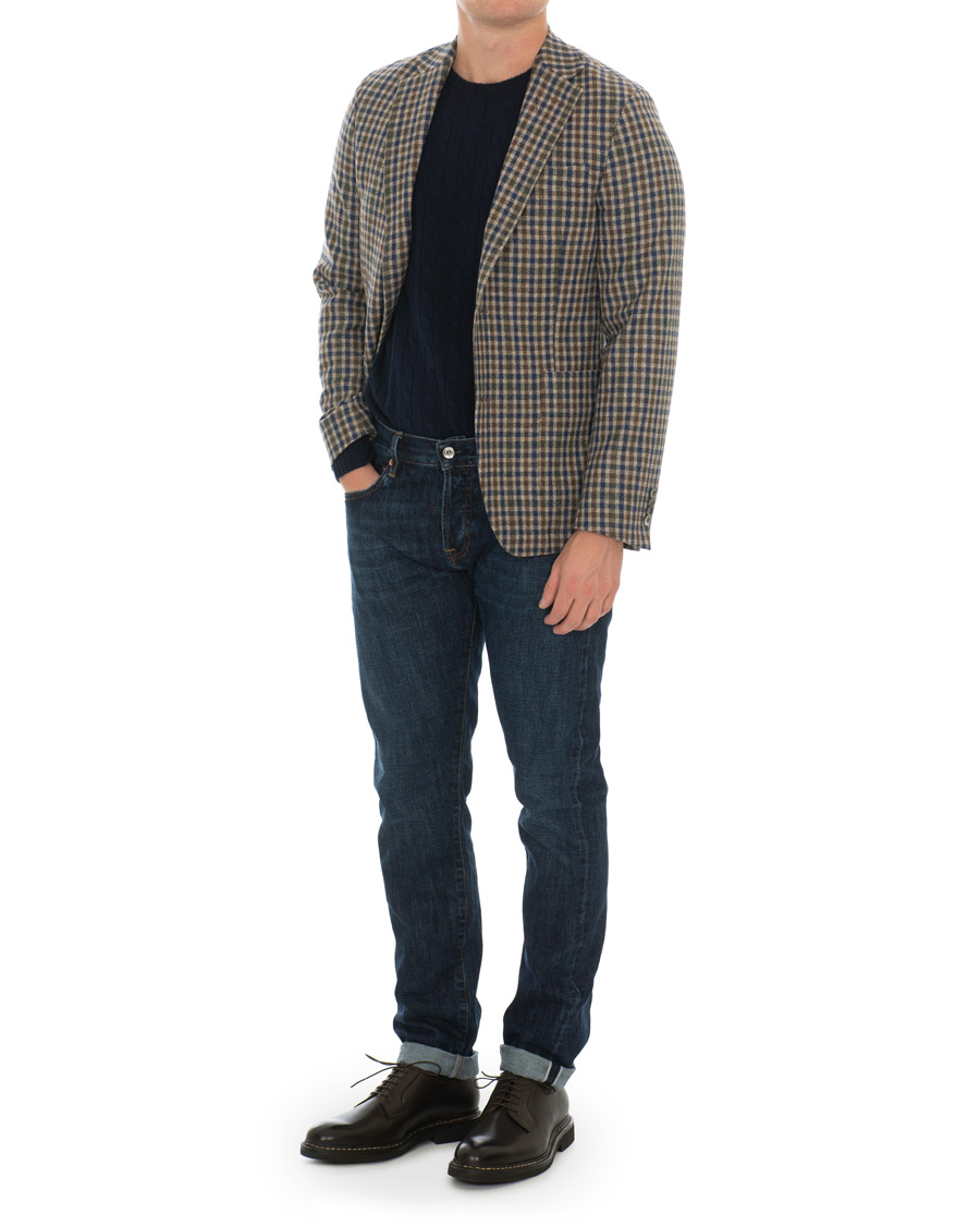 Herr | Kavajer | Oscar Jacobson | Einar Checked Patch Pocket Blazer Beige