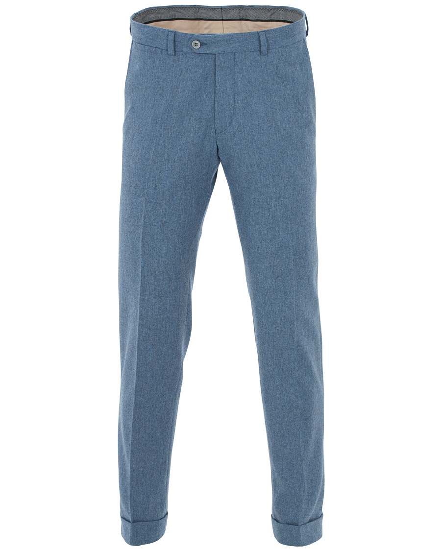 Herr | Byxor | Oscar Jacobson | Dean Turn Up Flannel Trousers Light Blue