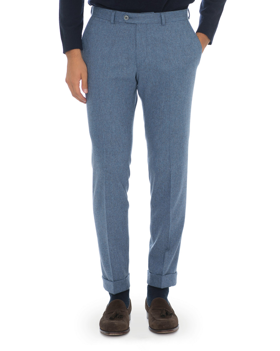 Herr | Byxor | Oscar Jacobson | Dean Turn Up Flannel Trousers Light Blue