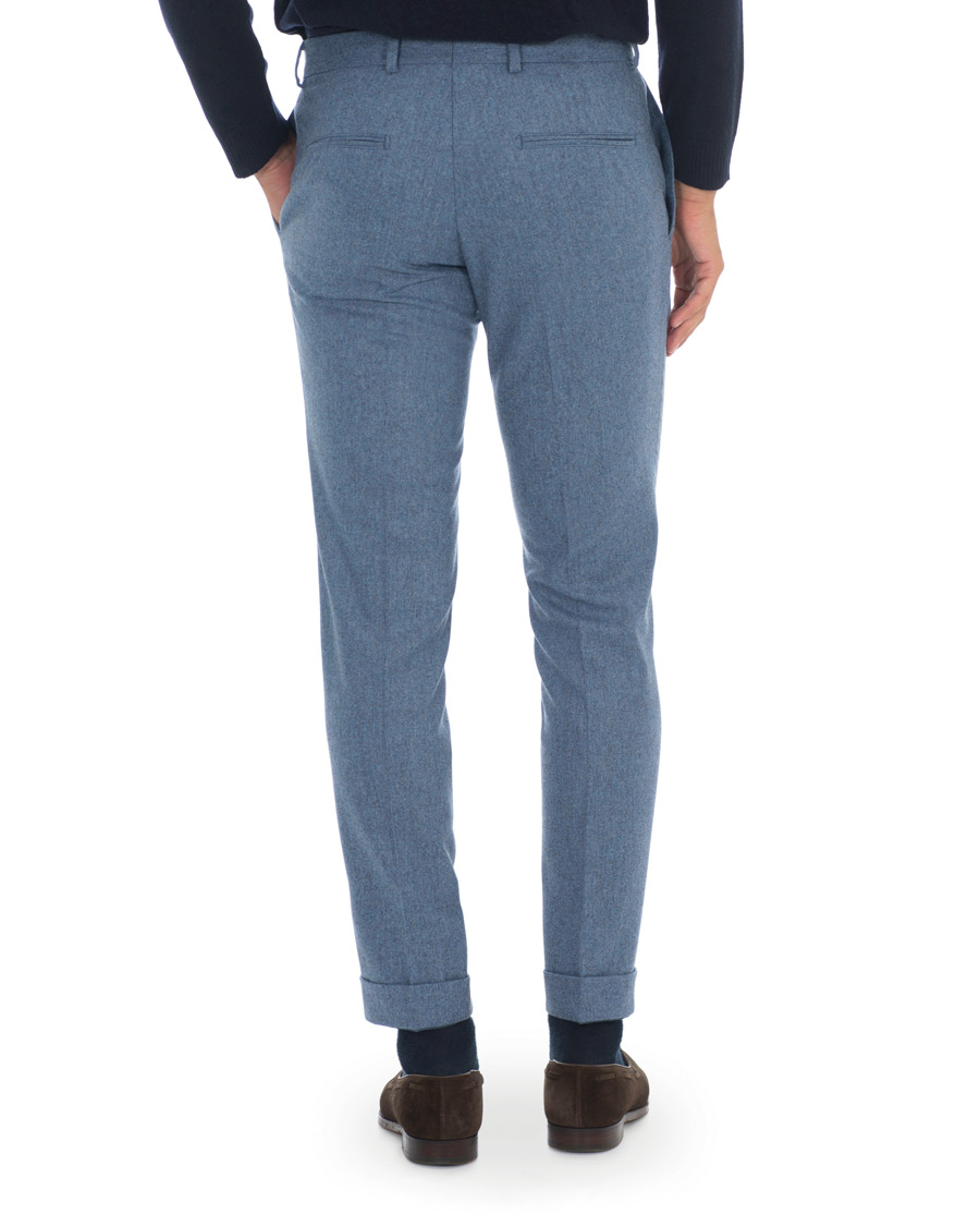 Herr | Byxor | Oscar Jacobson | Dean Turn Up Flannel Trousers Light Blue