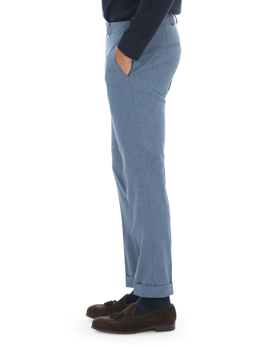 Herr | Byxor | Oscar Jacobson | Dean Turn Up Flannel Trousers Light Blue