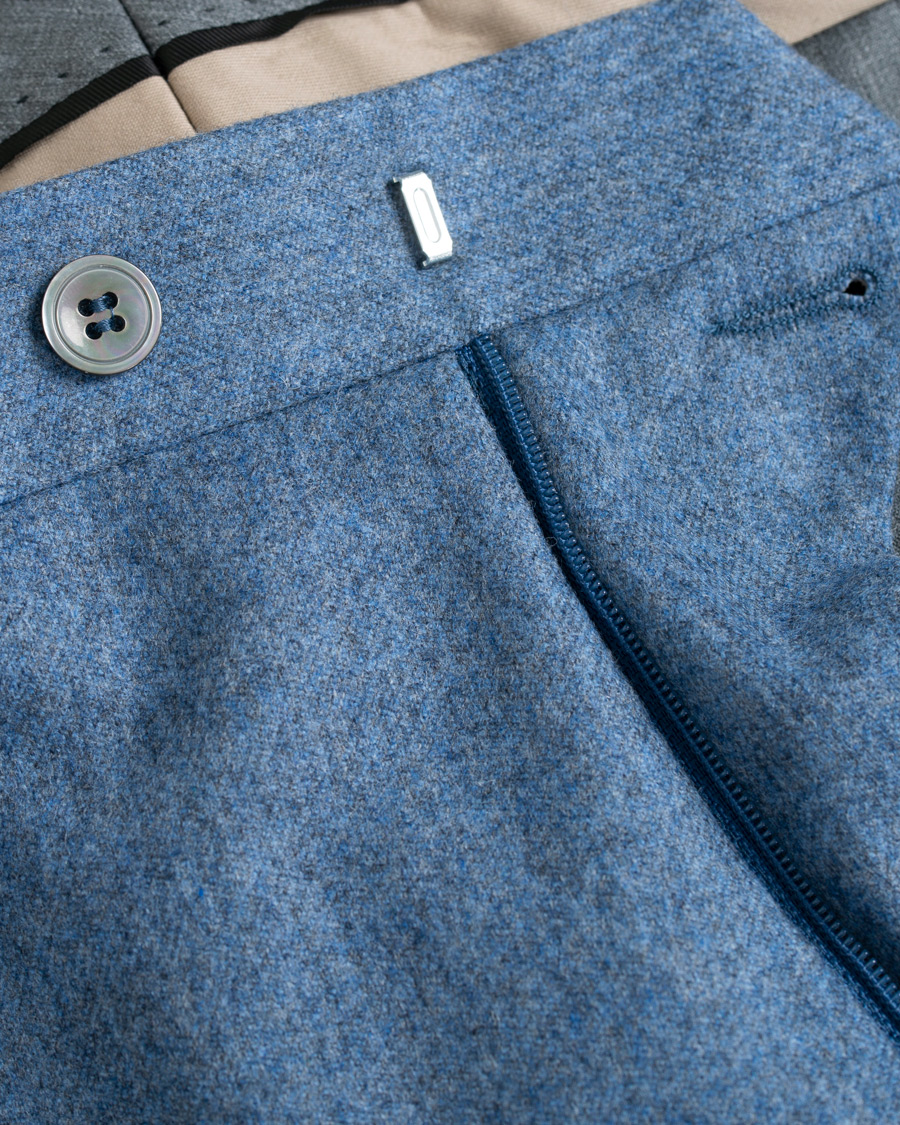 Herr | Byxor | Oscar Jacobson | Dean Turn Up Flannel Trousers Light Blue