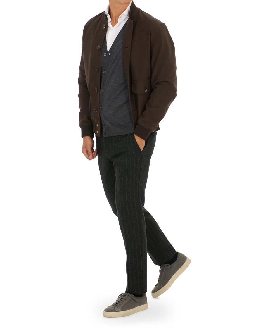 Herr | Byxor | Oscar Jacobson | Nilo Chalkstripe Side Adjuster Trousers Dark Grey