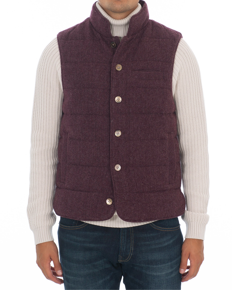 Herr | Jackor | Stenströms | Quilted Herringbone Wool Vest Red