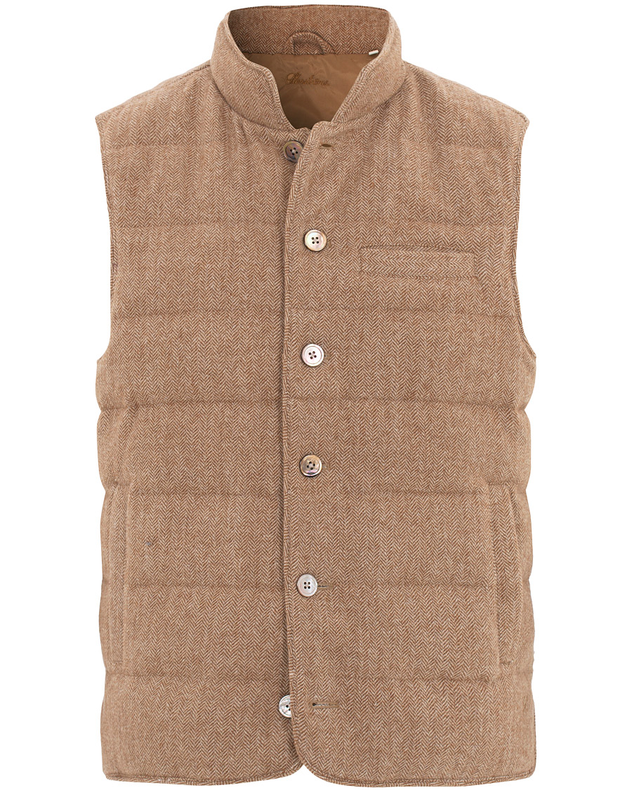 Herr | Jackor | Stenströms | Quilted Herringbone Wool Vest Beige