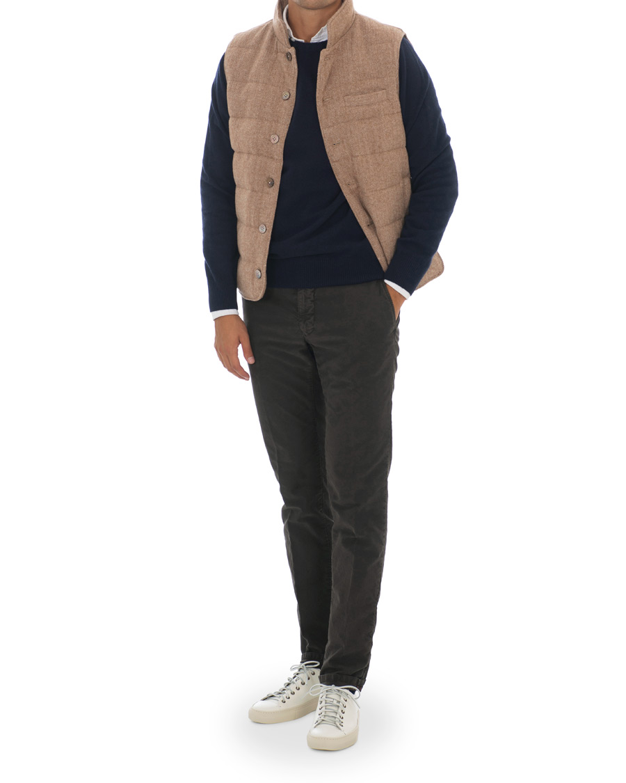 Herr | Jackor | Stenströms | Quilted Herringbone Wool Vest Beige
