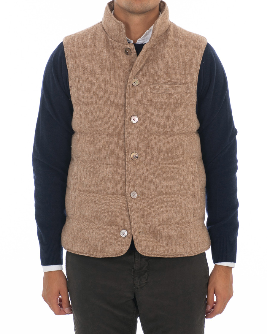Herr | Jackor | Stenströms | Quilted Herringbone Wool Vest Beige