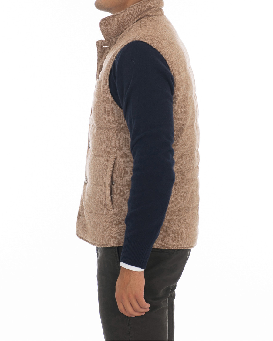 Herr | Jackor | Stenströms | Quilted Herringbone Wool Vest Beige