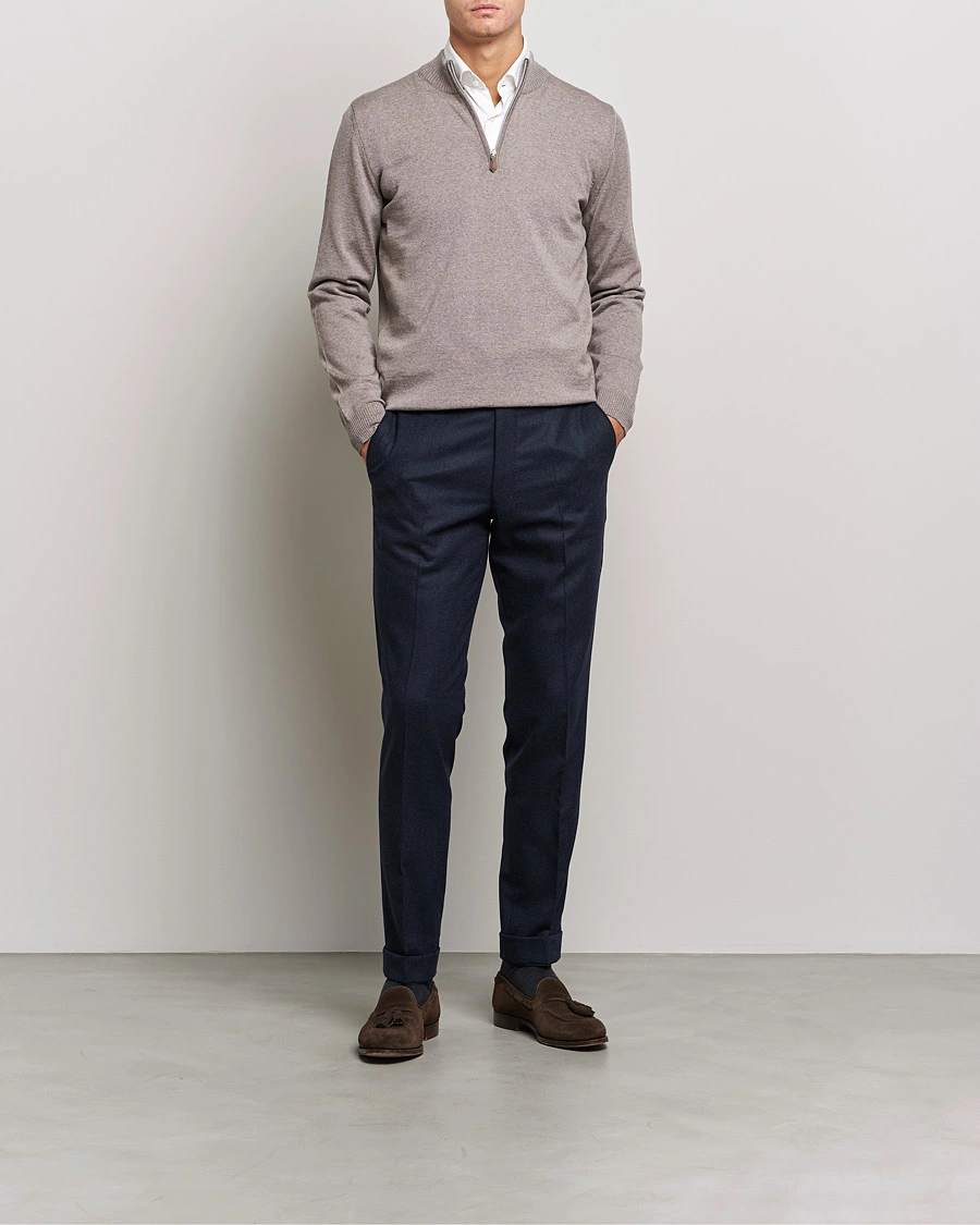 Herr | Tröjor | Stenströms | Merino Half Zip Mud Brown