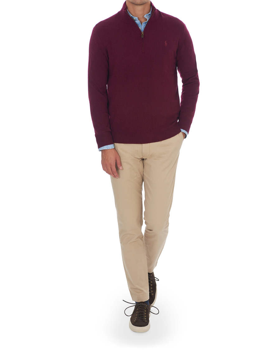 Herr | Tröjor | Polo Ralph Lauren | Merino Half Zip Burgundy