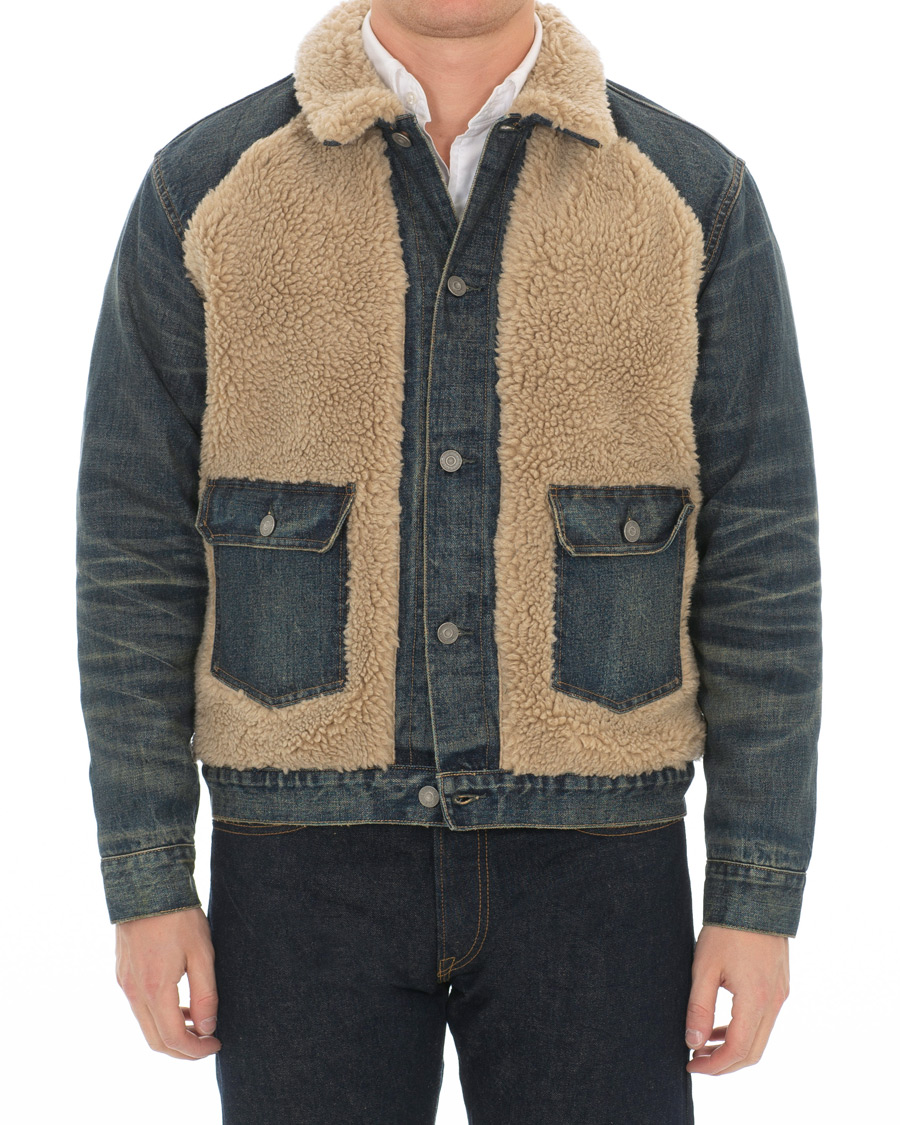 RRL Ralph Lauren Fleece Grizzly Shearling Trucker Denim Jacket