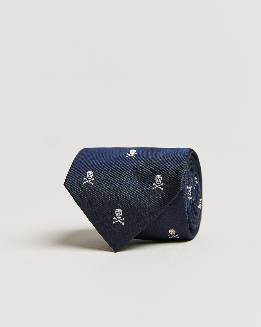 Herr | Ralph Lauren Purple Label Embroidered Skull Silk Tie Navy | Ralph Lauren Purple Label | Embroidered Skull Silk Tie Navy