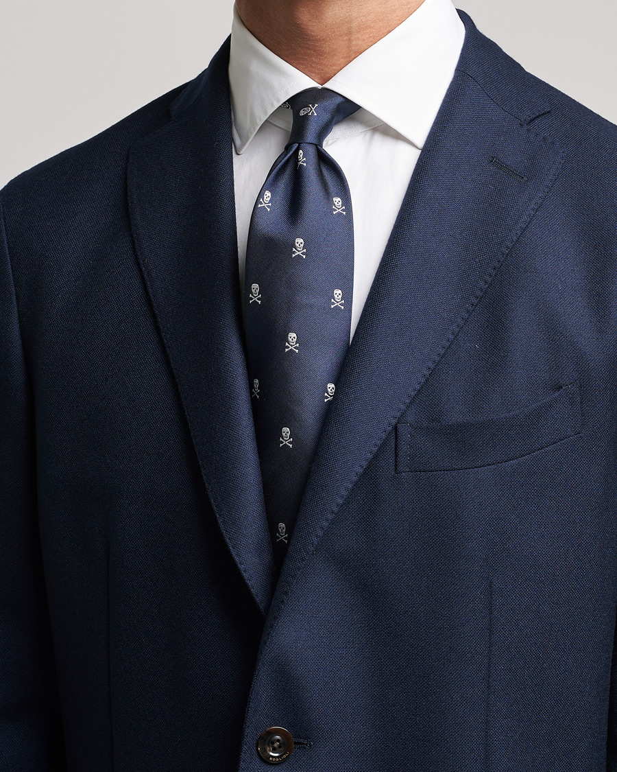 Herr | Ralph Lauren Purple Label Embroidered Skull Silk Tie Navy | Ralph Lauren Purple Label | Embroidered Skull Silk Tie Navy
