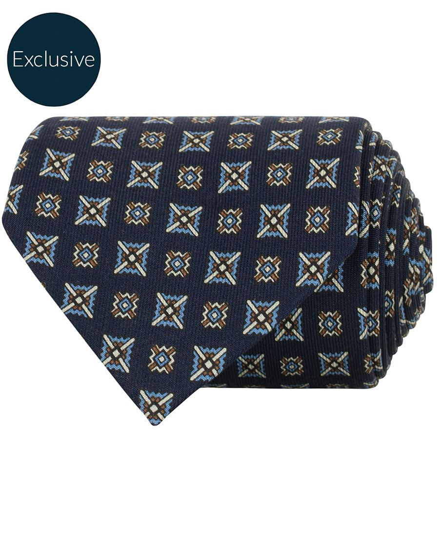 Herr | E. Marinella Printed Silk Tie 8 cm Navy | E. Marinella | Printed Silk Tie 8 cm Navy