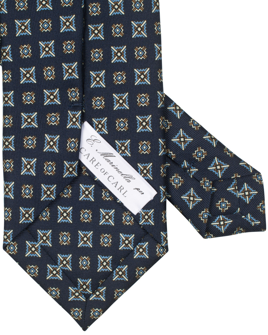 Herr | E. Marinella Printed Silk Tie 8 cm Navy | E. Marinella | Printed Silk Tie 8 cm Navy