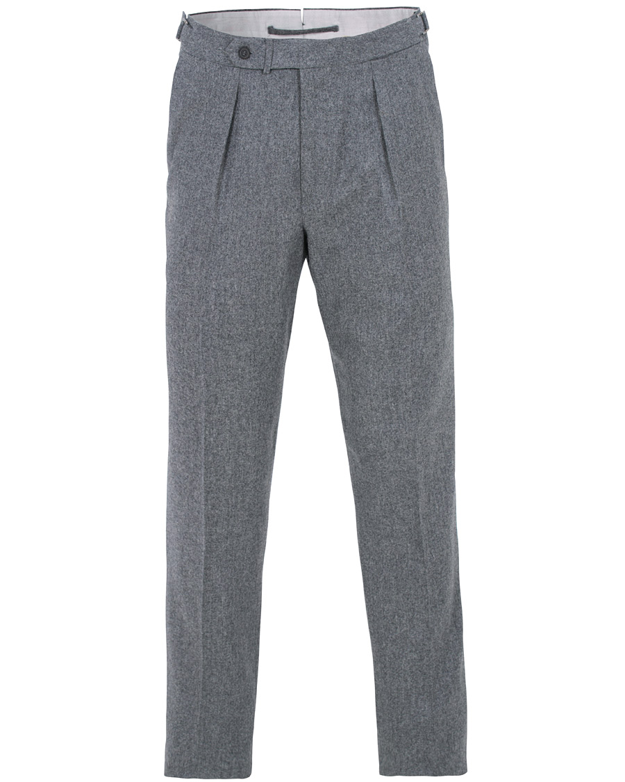 Herr | Byxor | Berg&Berg | Arnold Pleated Side Adjuster Flanell Trousers Mid Grey