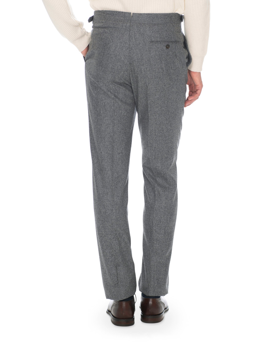 Herr | Byxor | Berg&Berg | Arnold Pleated Side Adjuster Flanell Trousers Mid Grey