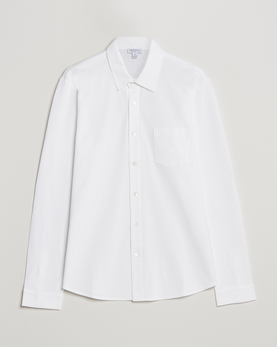 Herr | Skjortor | Sunspel | Long Sleeve Pique Shirt White