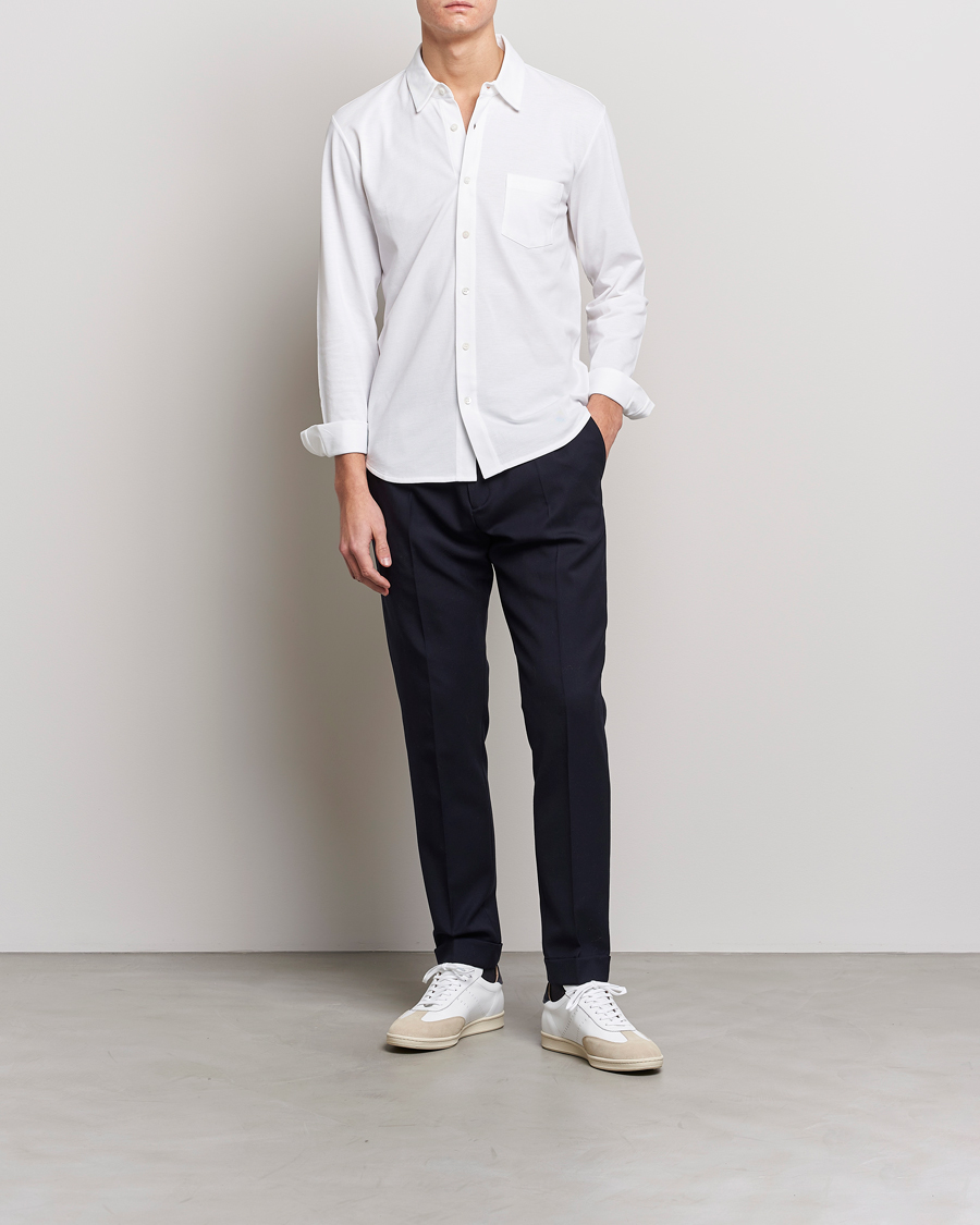 Herr | Pikéskjortor | Sunspel | Long Sleeve Pique Shirt White