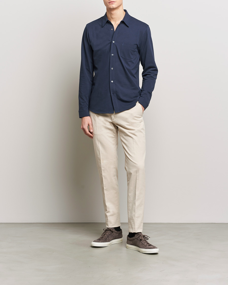 Herr | Skjortor | Sunspel | Long Sleeve Button Down Pique Shirt Navy