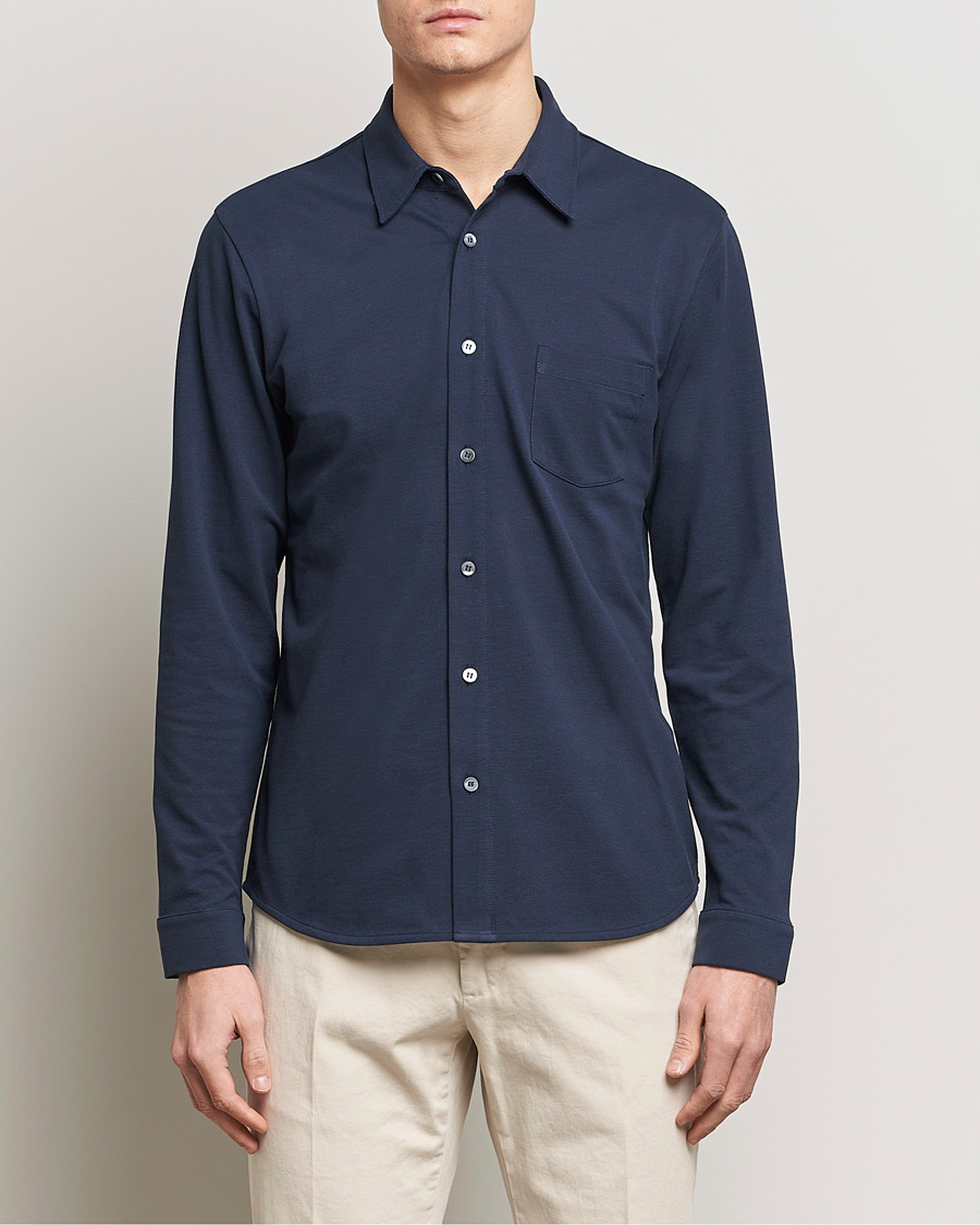 Herr | Pikéskjortor | Sunspel | Long Sleeve Button Down Pique Shirt Navy