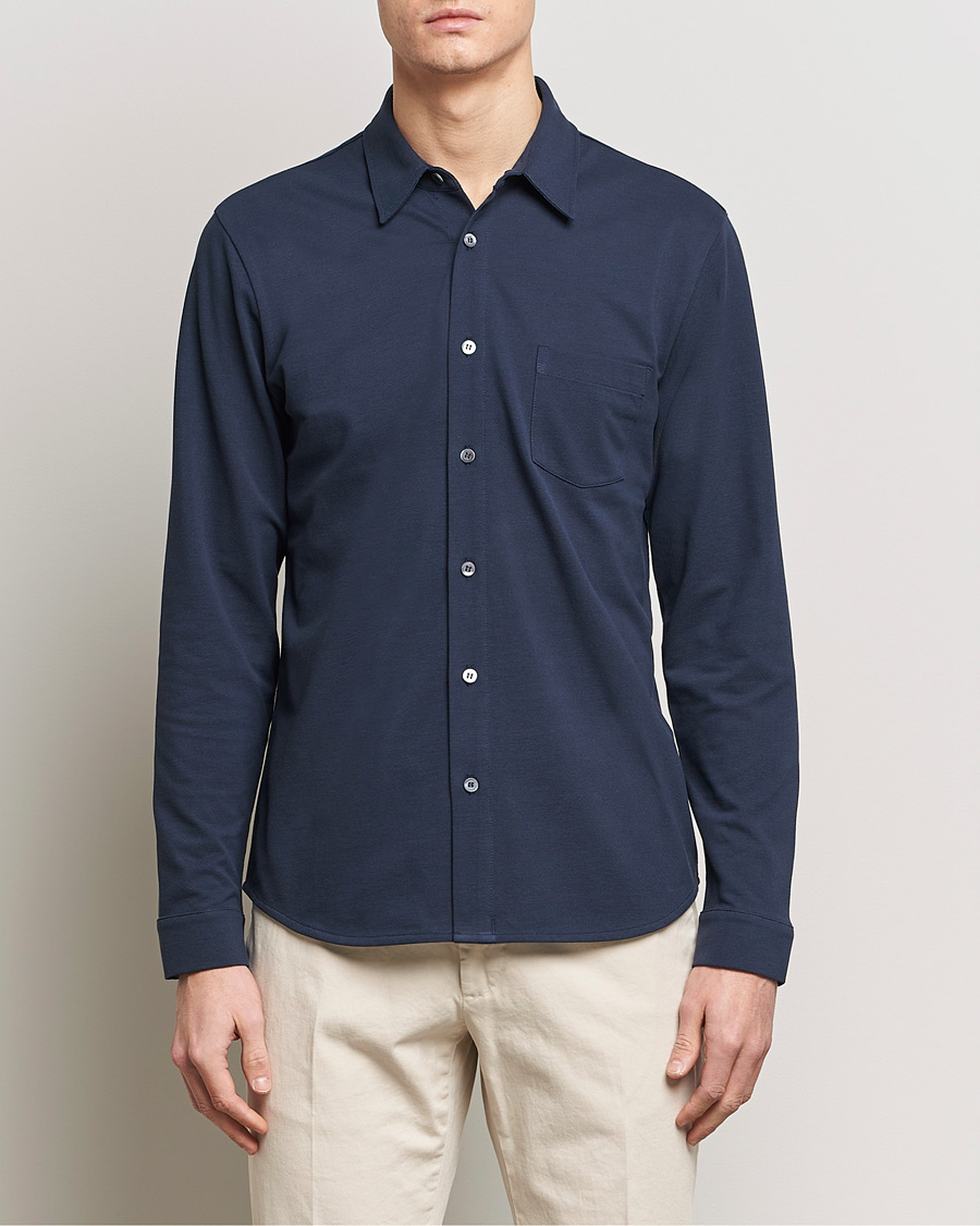 Herr | Casual | Sunspel | Long Sleeve Button Down Pique Shirt Navy