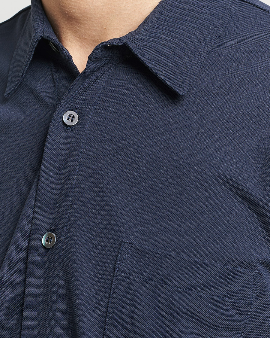 Herr | Skjortor | Sunspel | Long Sleeve Button Down Pique Shirt Navy
