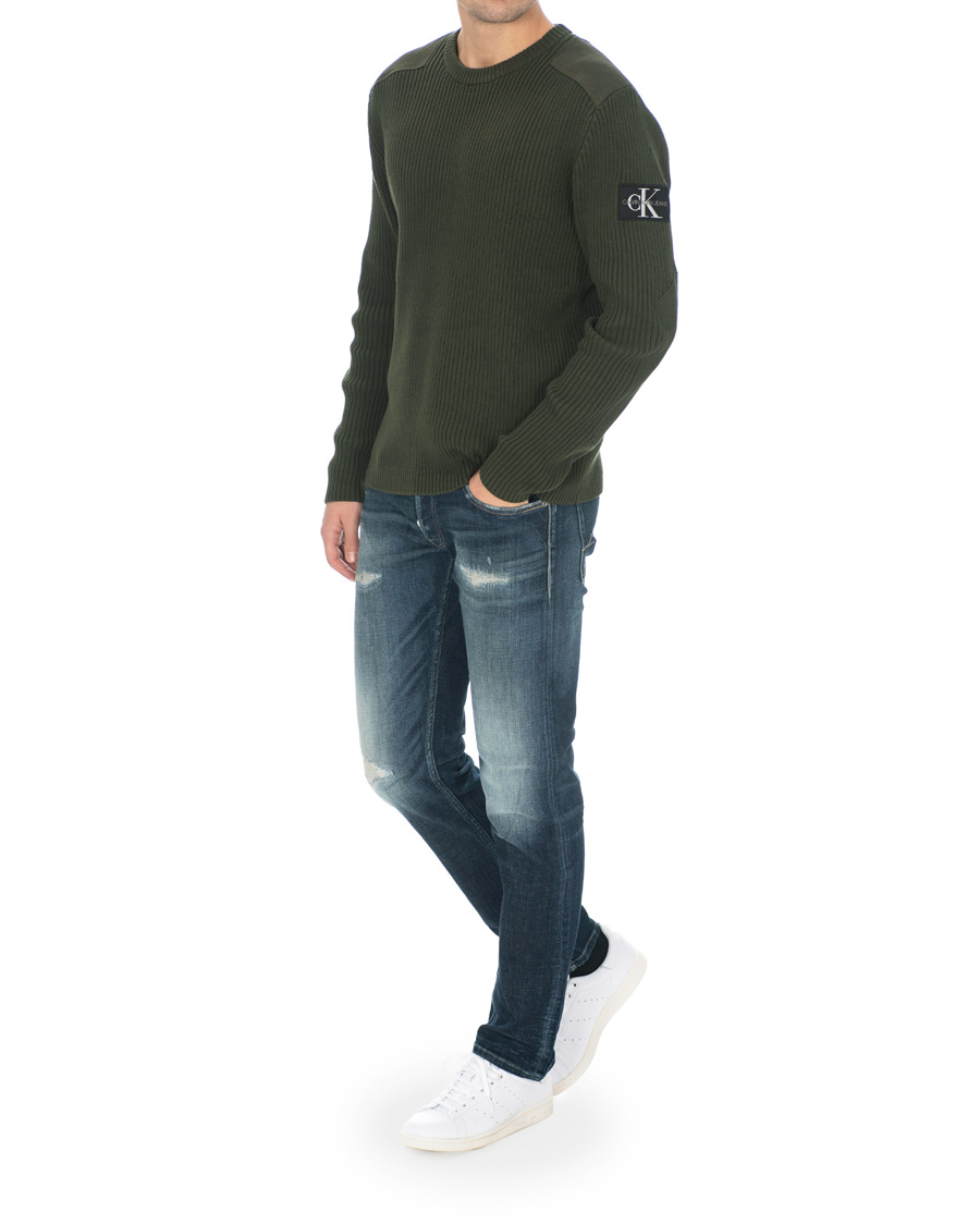 Herr | Tröjor | Calvin Klein Jeans | Knitted Monogram Sleeve Badge Crew Neck Deep Depths